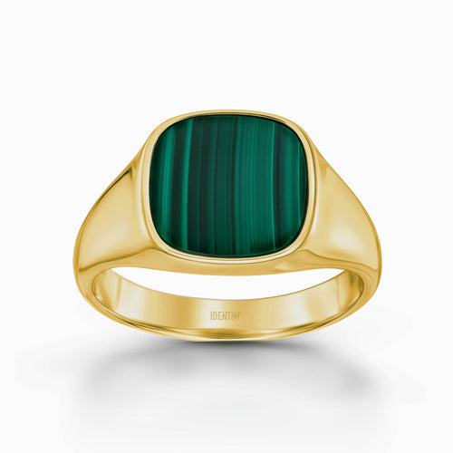 ZEGELRING MALACHIET VIERKANT 585, 750 GOUD