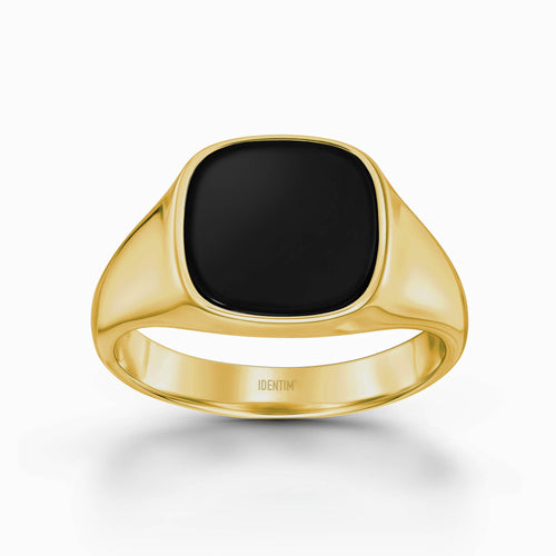 ZEGELRING ONYX VIERKANT 585, 750 GOUD