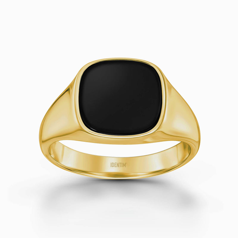 ZEGELRING ONYX VIERKANT 585, 750 GOUD