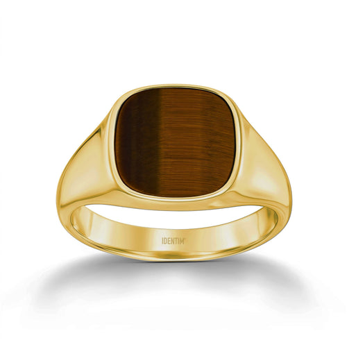 SIGNET RING TIGER'S EYE SQUARE 585, 750 GOLD