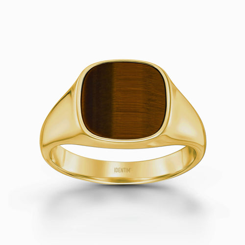 ZEGELRING TIJGEROOG VIERKANT 585, 750 GOUD