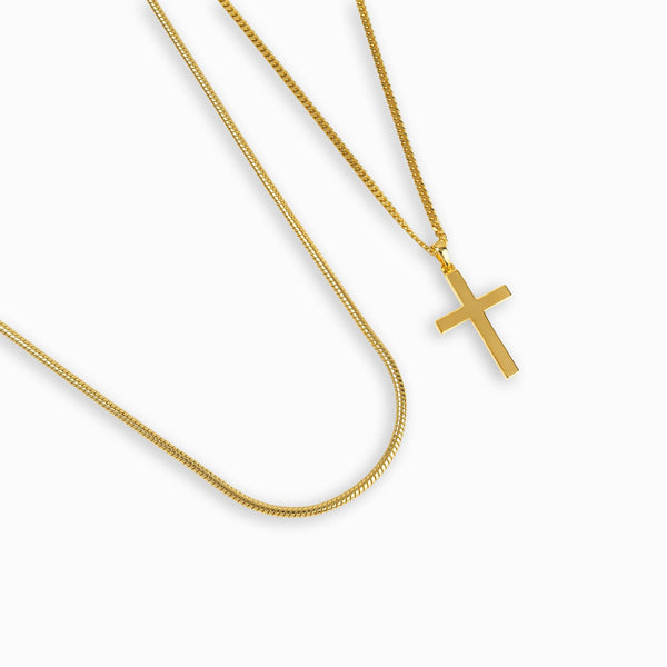CROSS NECKLACE AND SNAKE CHAIN SET
