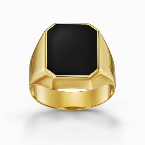 ZEGELRING ONYX ACHTHOEK 585 GOUD