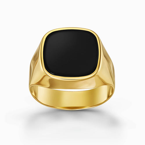 ZEGELRING ONYX VIERKANT 585 GOUD