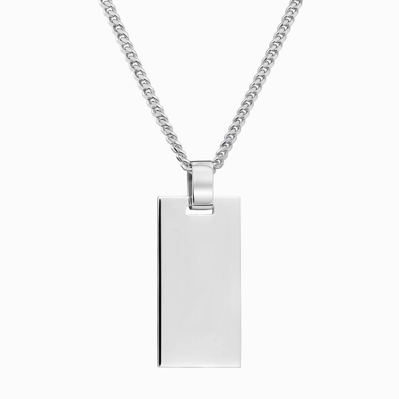 ENGRAVING PLATE RECTANGLE NECKLACE 925 SILVER RHODIUM PLATED