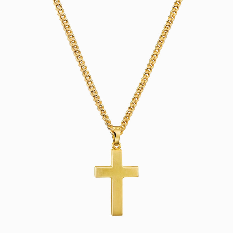 CROSS NECKLACE MATTED 925 SILVER 18 CARAT GOLD PLATED