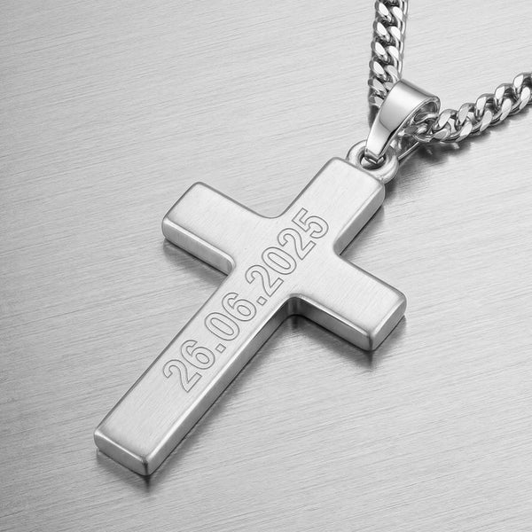 Cross Necklace Engraved Pendant, Matte Finish, Personalized - 1