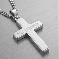 Cross Necklace Engraved Pendant, Matte Finish, Personalized - 3