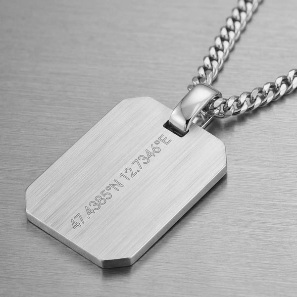 Engraved Octagon Necklace, Matte Finish, Large, Personalized - 1