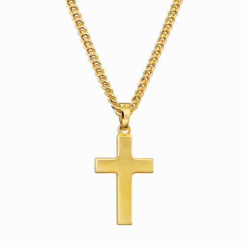 CROSS NECKLACE MATTED 925 SILVER 18 CARAT GOLD PLATED