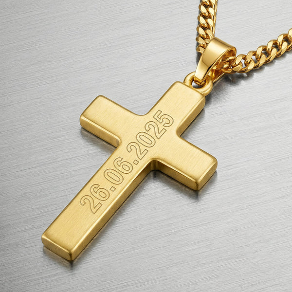 Kreuz Halskette Gravur Anhänger Mattiert Personalisieren - 1