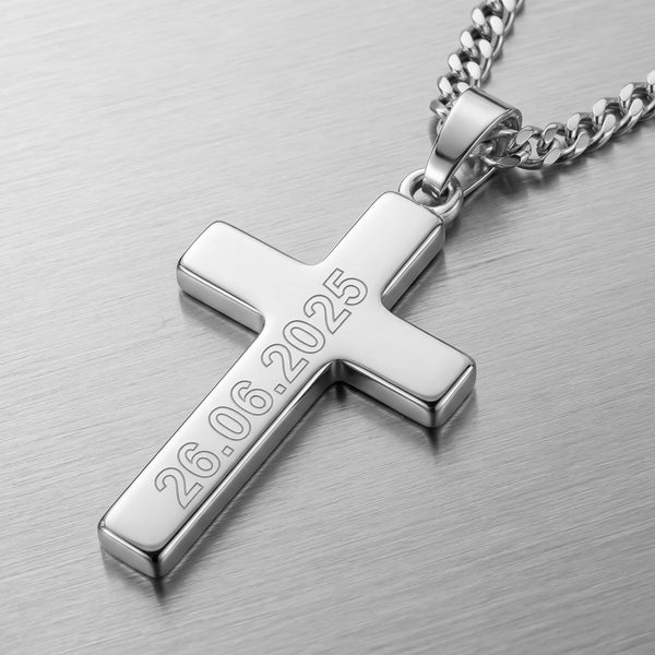 Naszyjnik z krzyżem, grawerowany wisiorek, wypolerowany, z możliwością personalizacji – 1