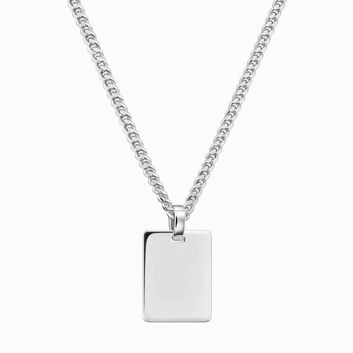 ENGRAVING PLATE RECTANGLE NECKLACE 925 SILVER RHODIUM PLATED