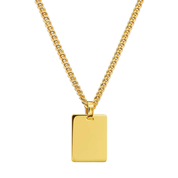 ENGRAVING PLATE RECTANGLE NECKLACE 925 SILVER 18 CARAT GOLD PLATED