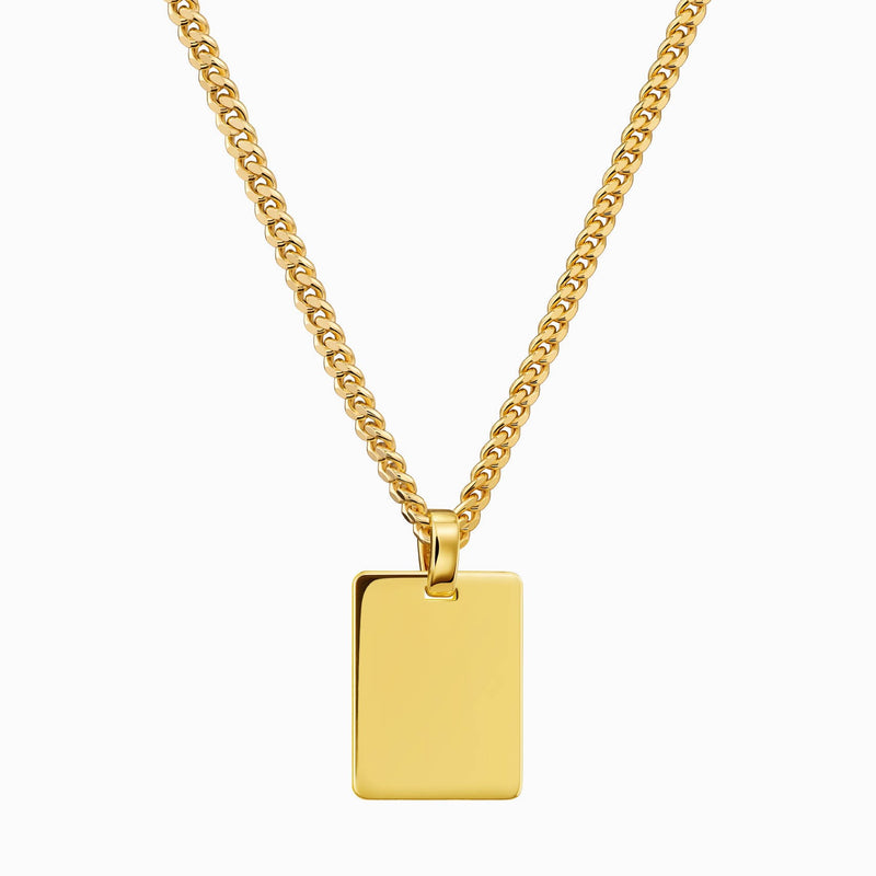 ENGRAVING PLATE RECTANGLE NECKLACE 925 SILVER 18 CARAT GOLD PLATED