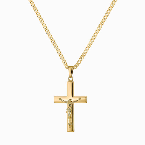 CROSS CRUCIFIX NECKLACE 925 SILVER 18 CARAT GOLD PLATED