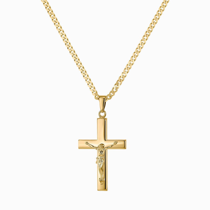 CROSS CRUCIFIX NECKLACE 925 SILVER 18 CARAT GOLD PLATED
