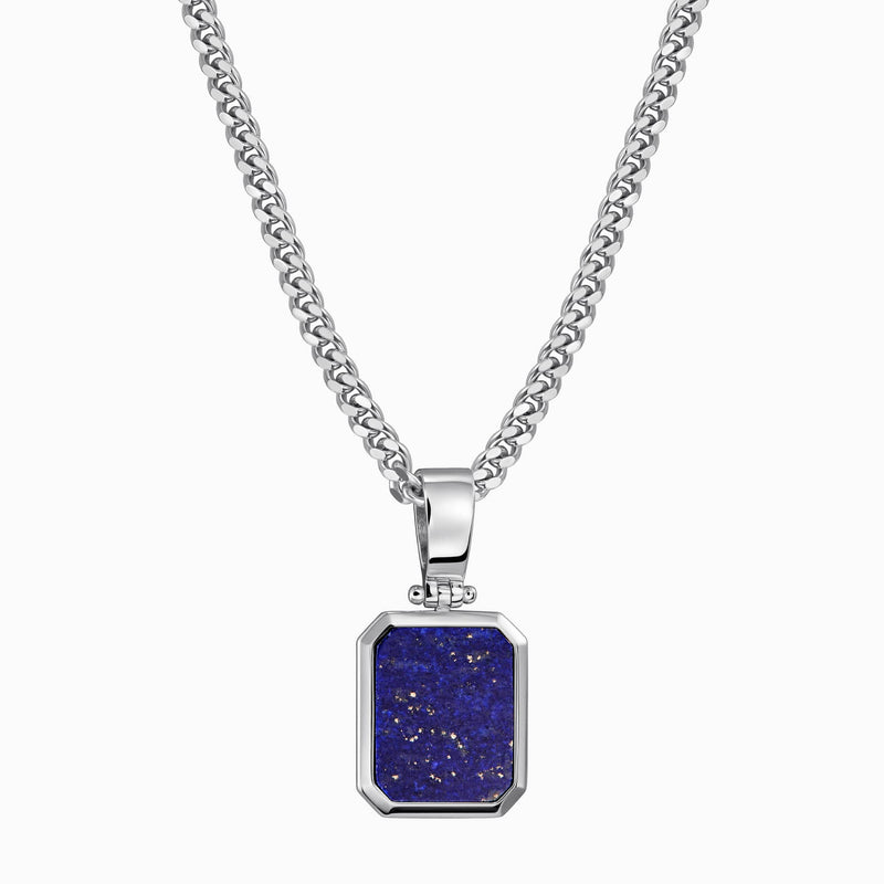 LAPIS OCTAGON NECKLACE 925 SILVER RHODIUM-PLATED