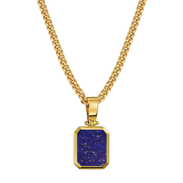 Lapis octagon ketting met gegraveerde hanger