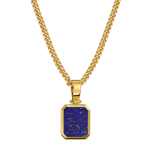 LAPIS OCTAGON COLLIER 925 ZILVER 18 KARAAT VERGULD