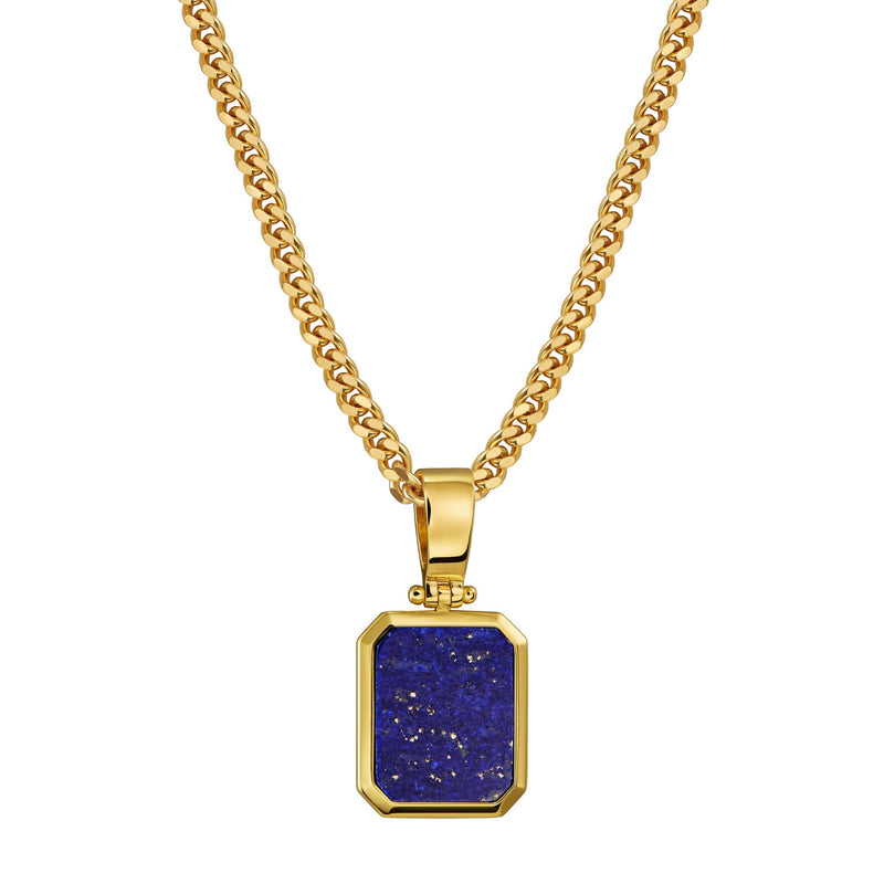 LAPIS OCTAGON COLLIER 925 ZILVER 18 KARAAT VERGULD
