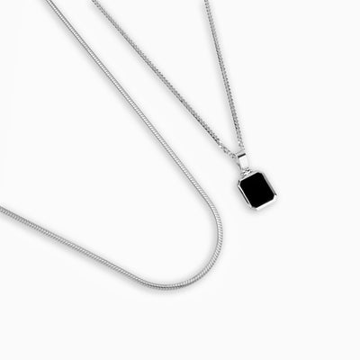 ONYX HALSKETTE SCHLANGENKETTE SET 925 SILBER RHODINIERT