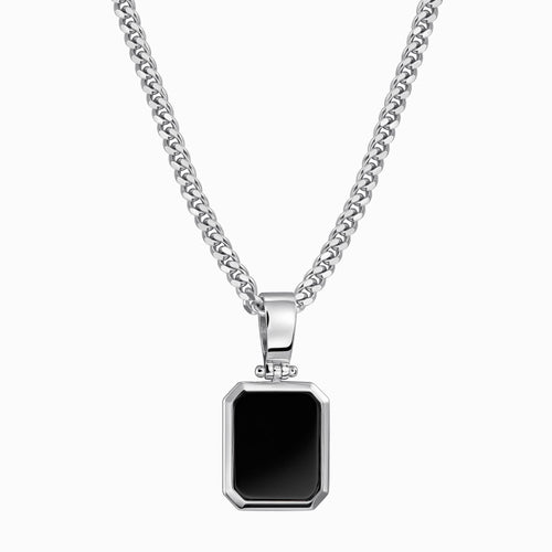 ONYX OCTAGON NECKLACE 925 SILVER RHODIUM-PLATED