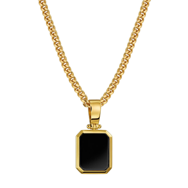 ONYX ACHTHOEK COLLIER 925 ZILVER 18 KARAAT VERGULD