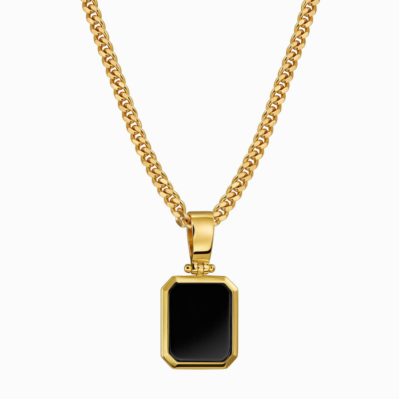 ONYX OCTAGON NECKLACE 925 SILVER 18 CARAT GOLD PLATED