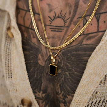 ONYX OCTAGON NECKLACE 925 SILVER 18 CARAT GOLD PLATED - IDENTIM®
