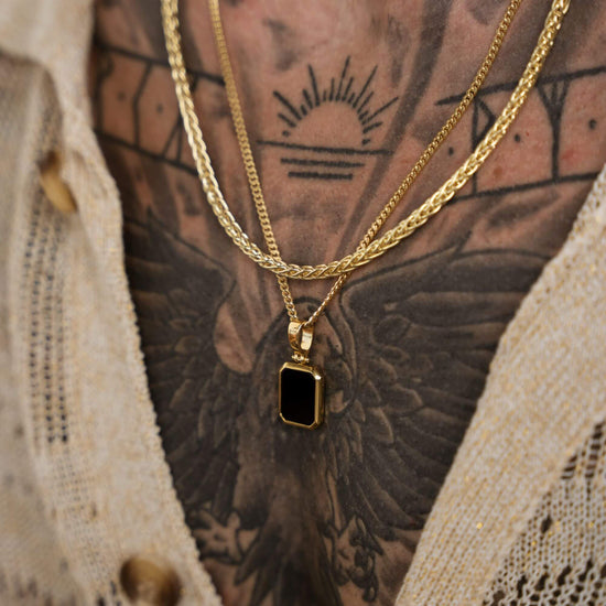 ONYX OCTAGON NECKLACE 925 SILVER 18 CARAT GOLD PLATED - IDENTIM®