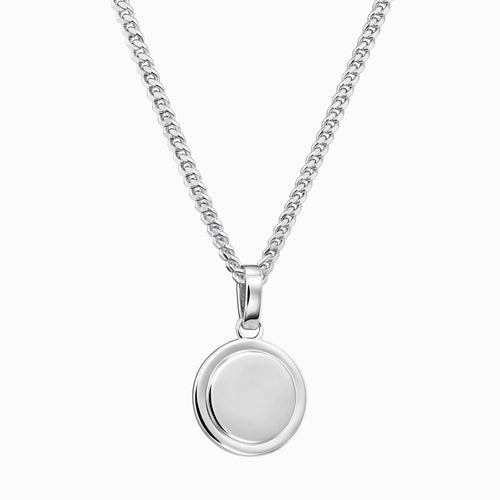 ENGRAVING PLATE COIN NECKLACE 925 SILVER RHODIUM PLATED