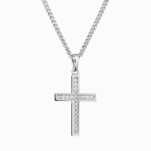 KREUZ HALSKETTE ICED OUT 925 SILBER RHODINIERT