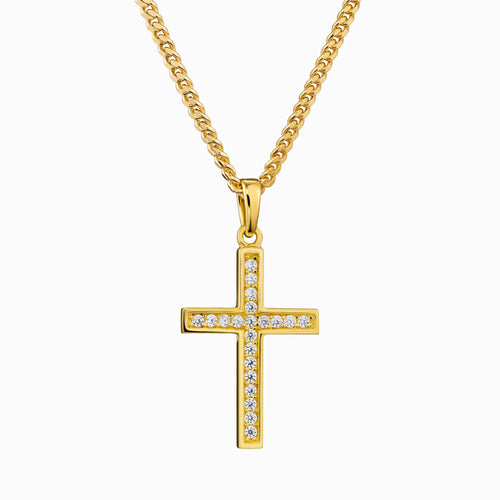 CROSS NECKLACE ICED OUT 925 SILVER 18 CARAT GOLD PLATED