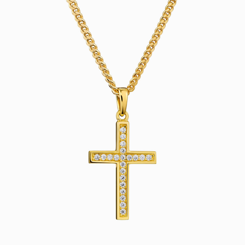 CROSS NECKLACE ICED OUT 925 SILVER 18 CARAT GOLD PLATED