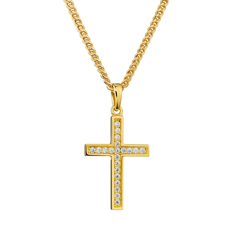 KRUIS KETTING ICED OUT 925 ZILVER 18 KARAAT VERGULD