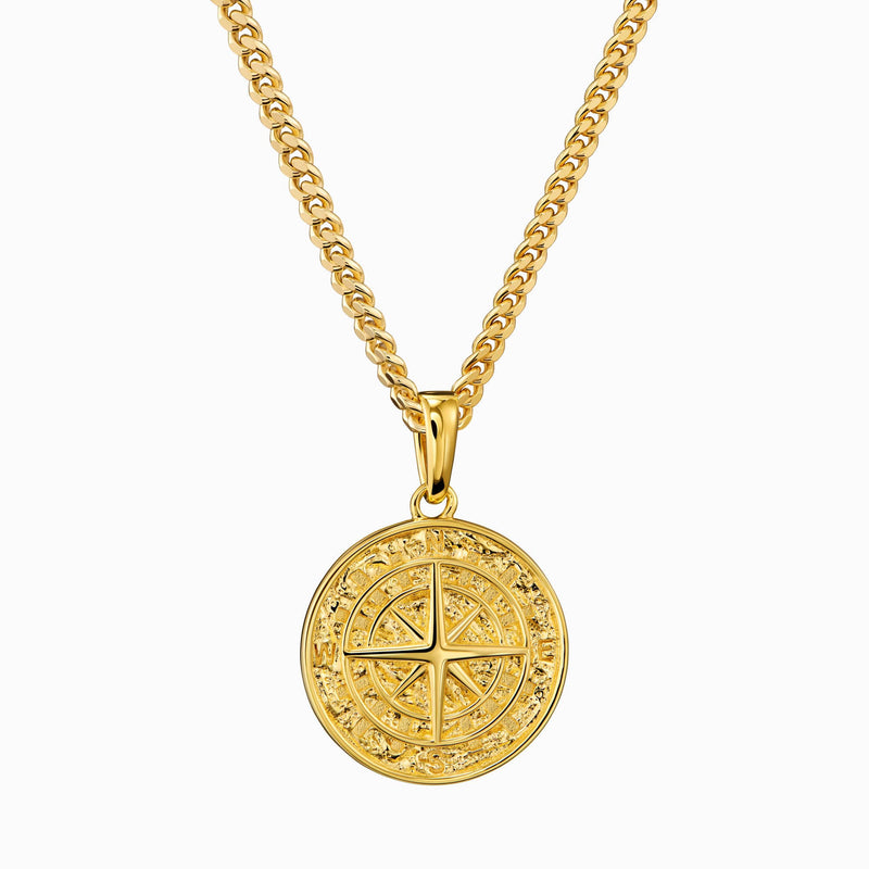 COMPASS NECKLACE 925 SILVER 18 CARAT GOLD PLATED