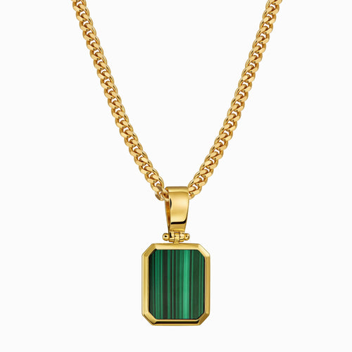 MALACHITE OCTAGON NECKLACE 925 SILVER 18 CARAT GOLD PLATED