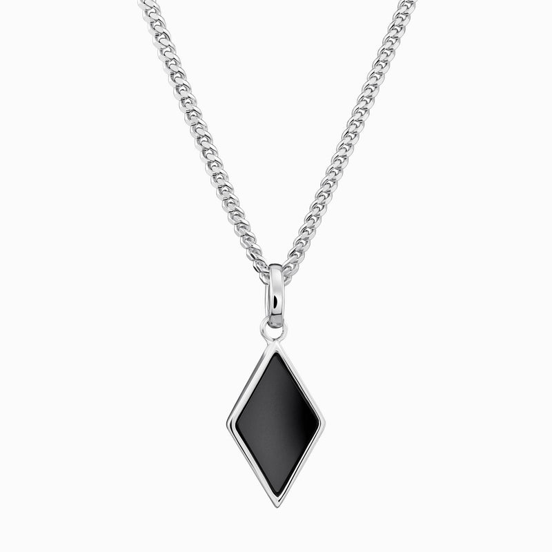 ONYX DIAMOND NECKLACE 925 SILVER RHODIUM PLATED