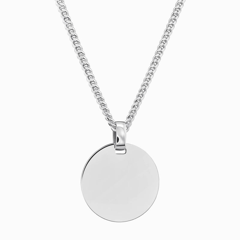 ENGRAVING PLATE ROUND NECKLACE 925 SILVER RHODIUM PLATED