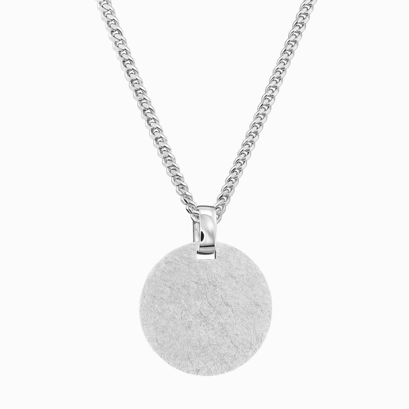 ENGRAVING PLATE ROUND ICE MATT NECKLACE 925 SILVER RHODIUM PLATED
