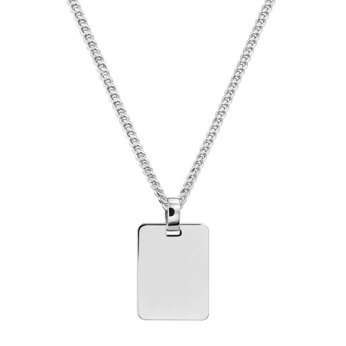 graveerplaatje rechthoek collier groot 925 zilver gerhodineerd