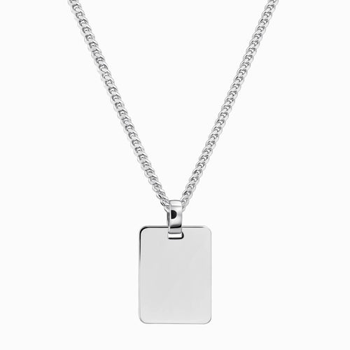 engraving plate rectangular necklace large 925 silver rhodium-plated