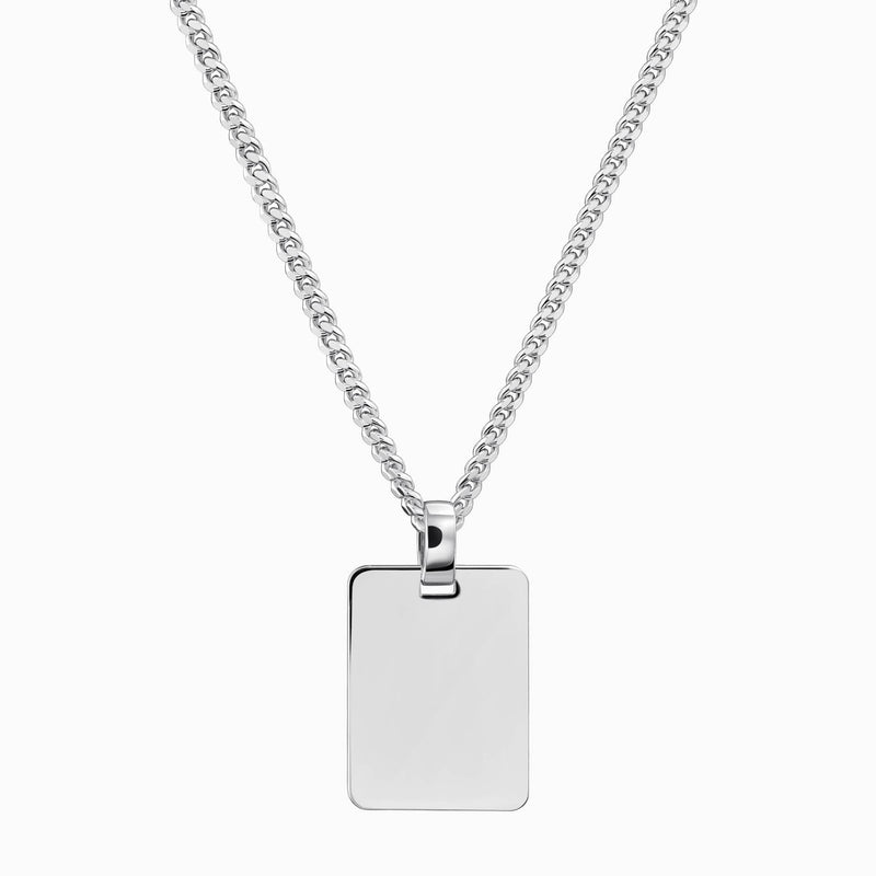 engraving plate rectangular necklace large 925 silver rhodium-plated