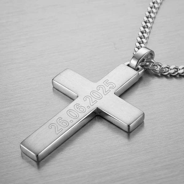 Naszyjnik z zawieszką w kształcie krzyża, matowy, z możliwością personalizacji – 1