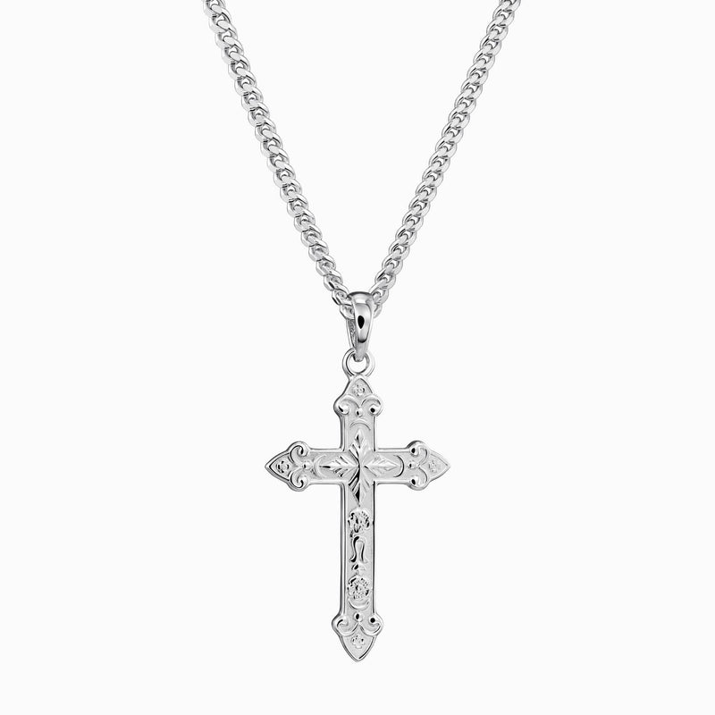 KREUZ HALSKETTE ORNAMENTE 925 SILBER RHODINIERT