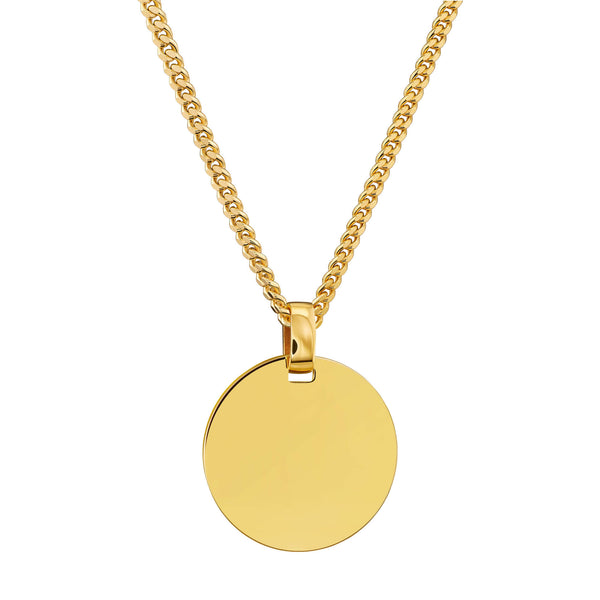 ENGRAVING PLATE ROUND NECKLACE 925 SILVER 18 CARAT GOLD PLATED