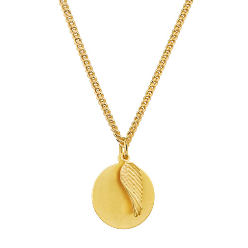 VLEUGEL GRAVEERPLAAT COLLIER 925 ZILVER 18 KARAAT VERGULD