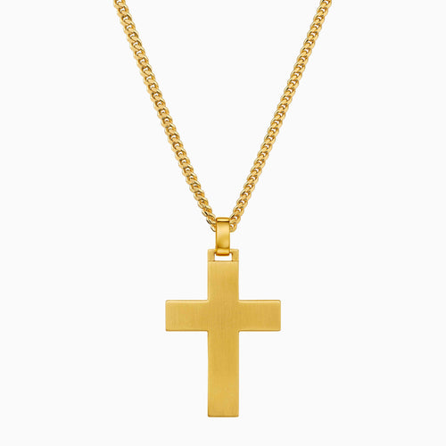CROSS NECKLACE MATTED 925 SILVER 18 CARAT GOLD PLATED