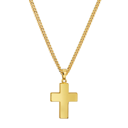 KRUIS KETTING GEPOLIJST 925 ZILVER 18 KARAAT VERGULD